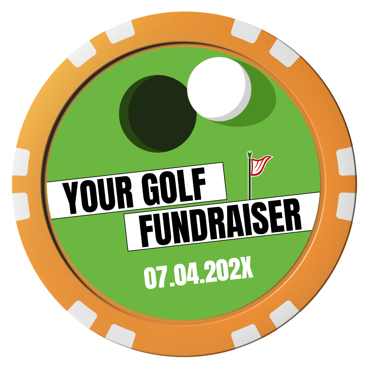 Putting Around Tournament Composite Poker Chips - Orange / Double Stripe - Front