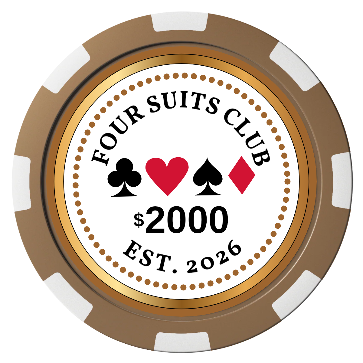 Fours Suits Club Composite Poker Chips - Brown / 8 Spot - Front