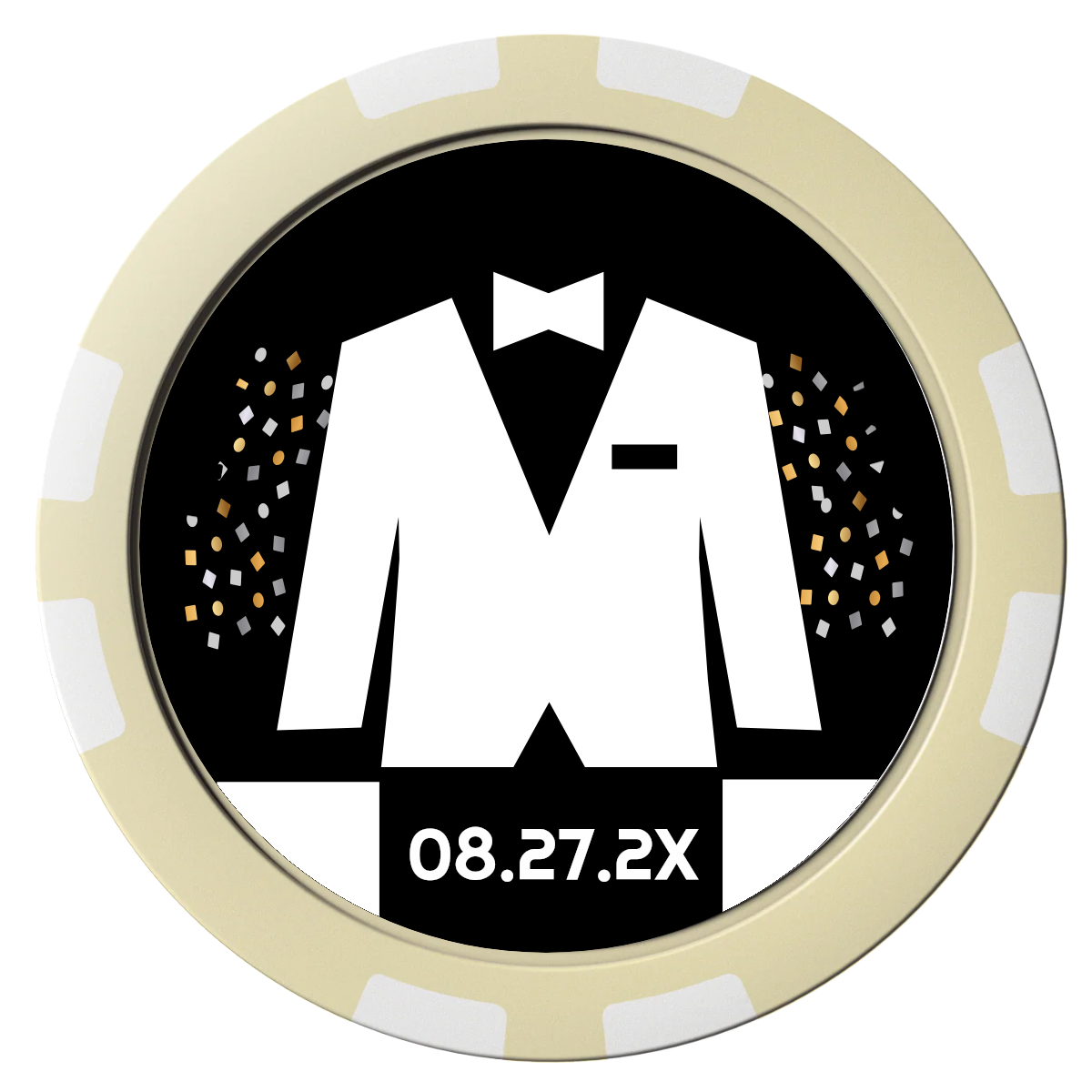 Bachelor No More Bowtie Composite Poker Chips - Ivory / 8 Stripe - Front