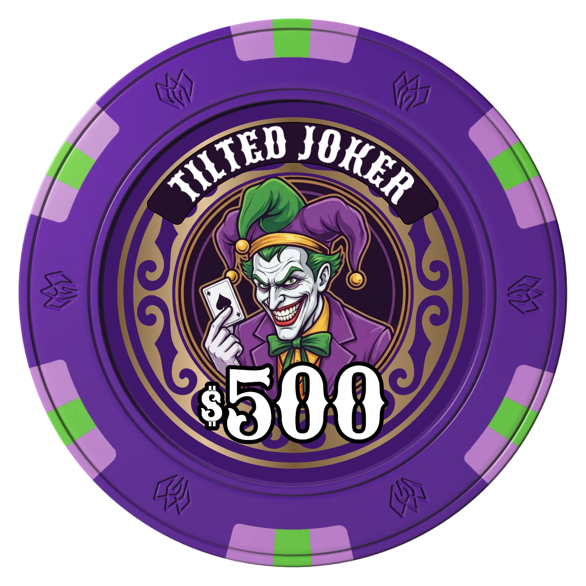 Tilted Joker Clay Poker Chips - Purple / 6 Spot Gem / 43mm - Front