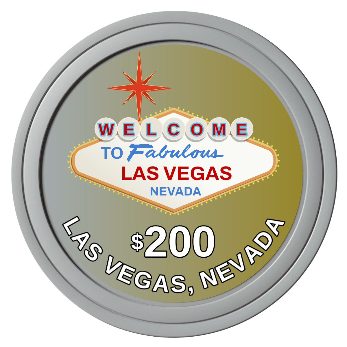 Vegas Sign Composite Poker Chips - Gray / Solid - Front