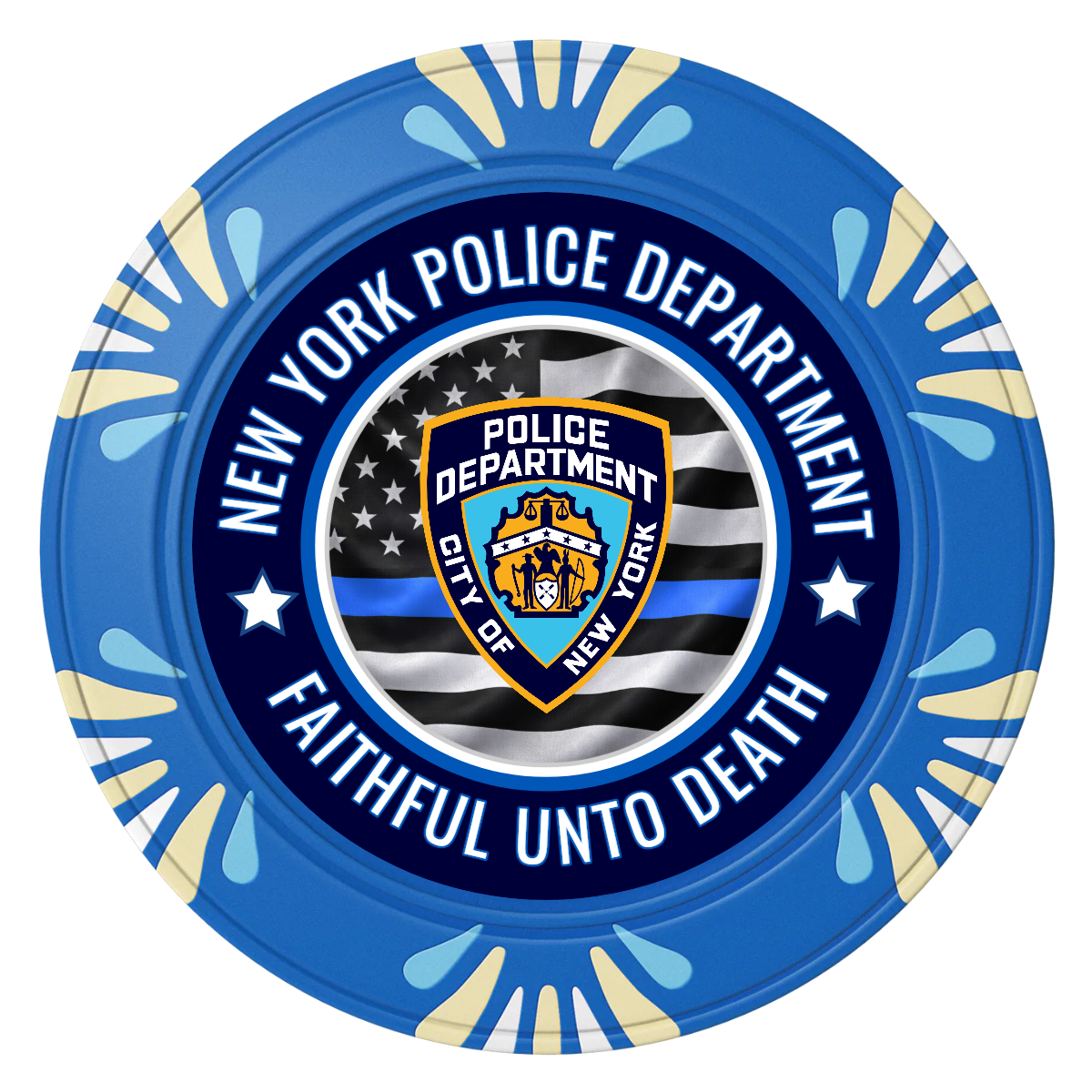 NYPD Safe and Fair Clay Poker Chips - Blue / Macau / 40mm - Front