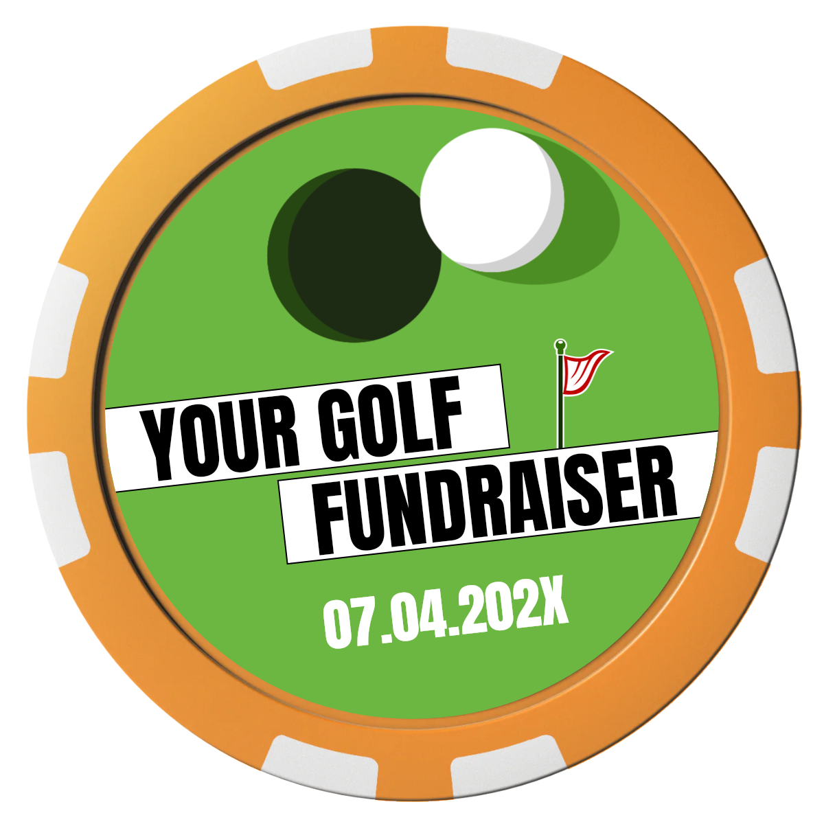 Putting Around Tournament Composite Poker Chips - Orange / 8 Stripe - Front