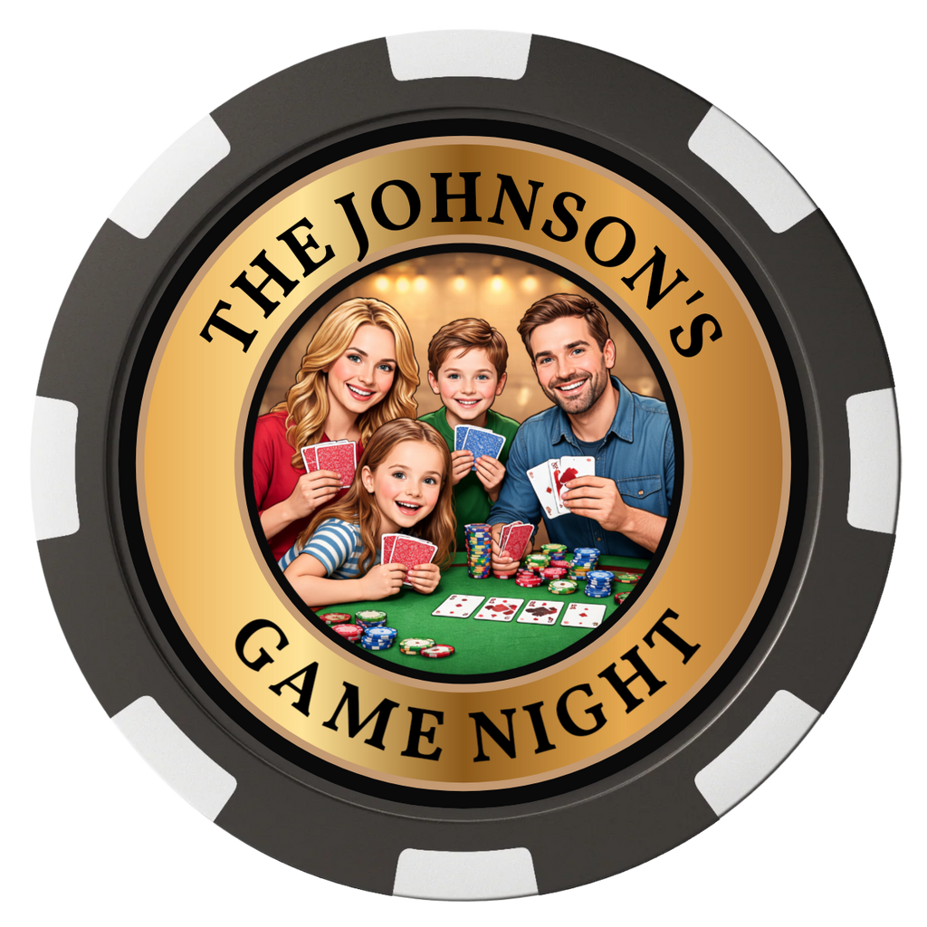 Family Game Night Composite Poker Chips - Black / 8 Spot - Front