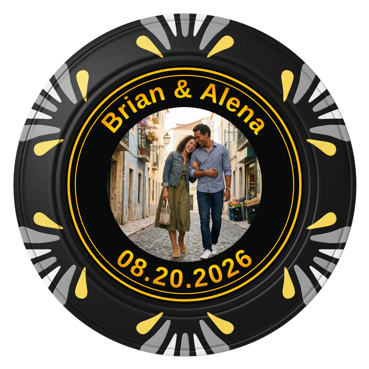 Save the Date Text Clay Poker Chips - Black / Macau / 40mm - Back