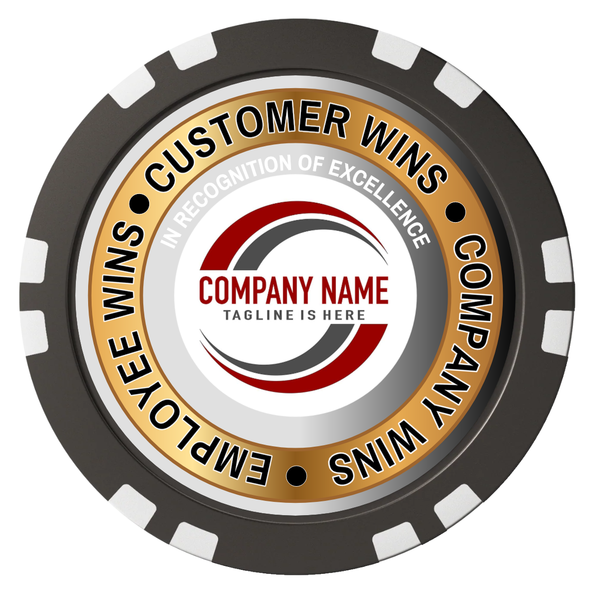 Gold Standard Composite Poker Chips - Black / Double Stripe - Front