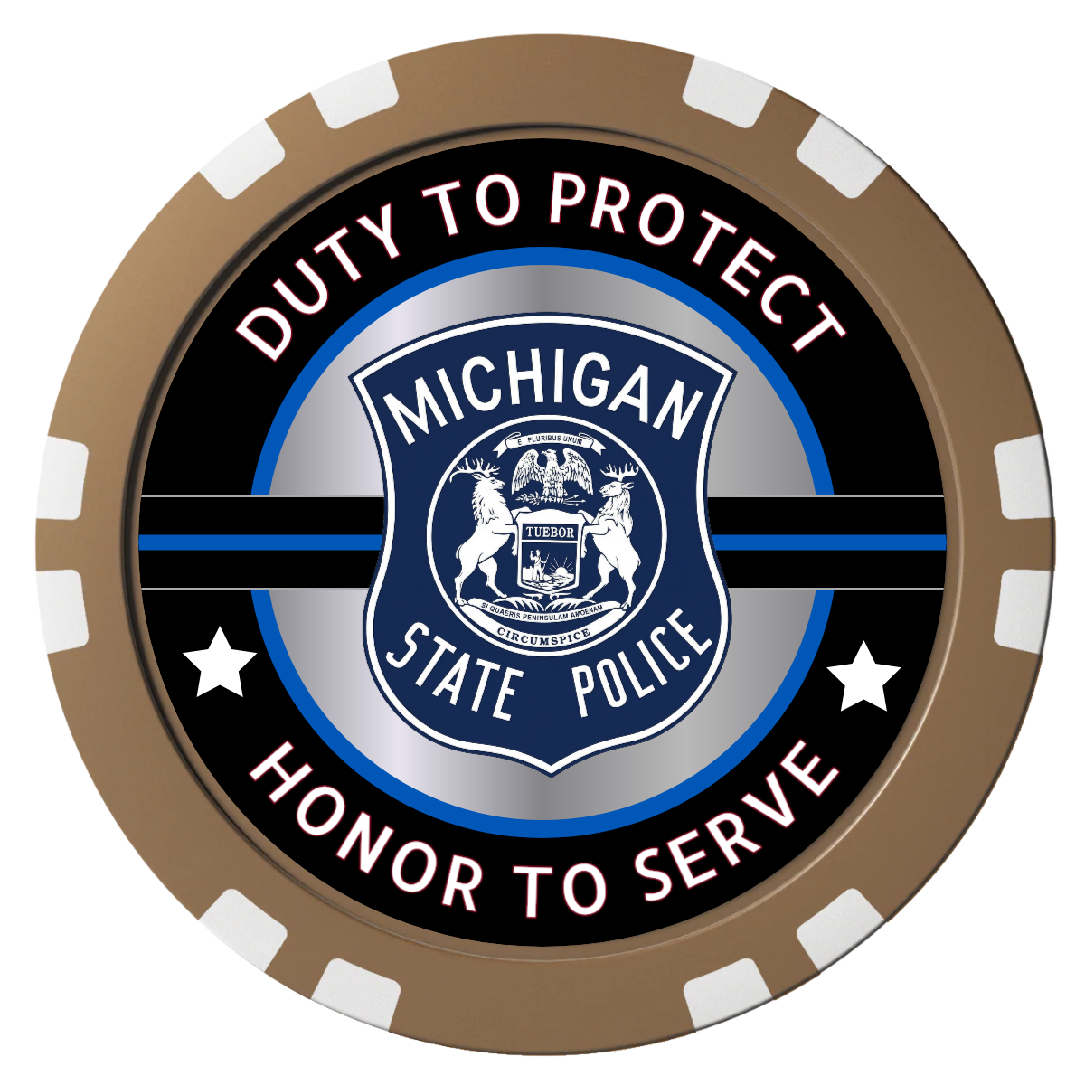 Police Department #01 Composite Poker Chips - Brown / Double Stripe - Front