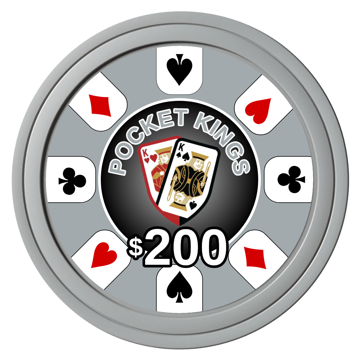 Pocket Kings Composite Poker Chips - Gray / Solid - Front