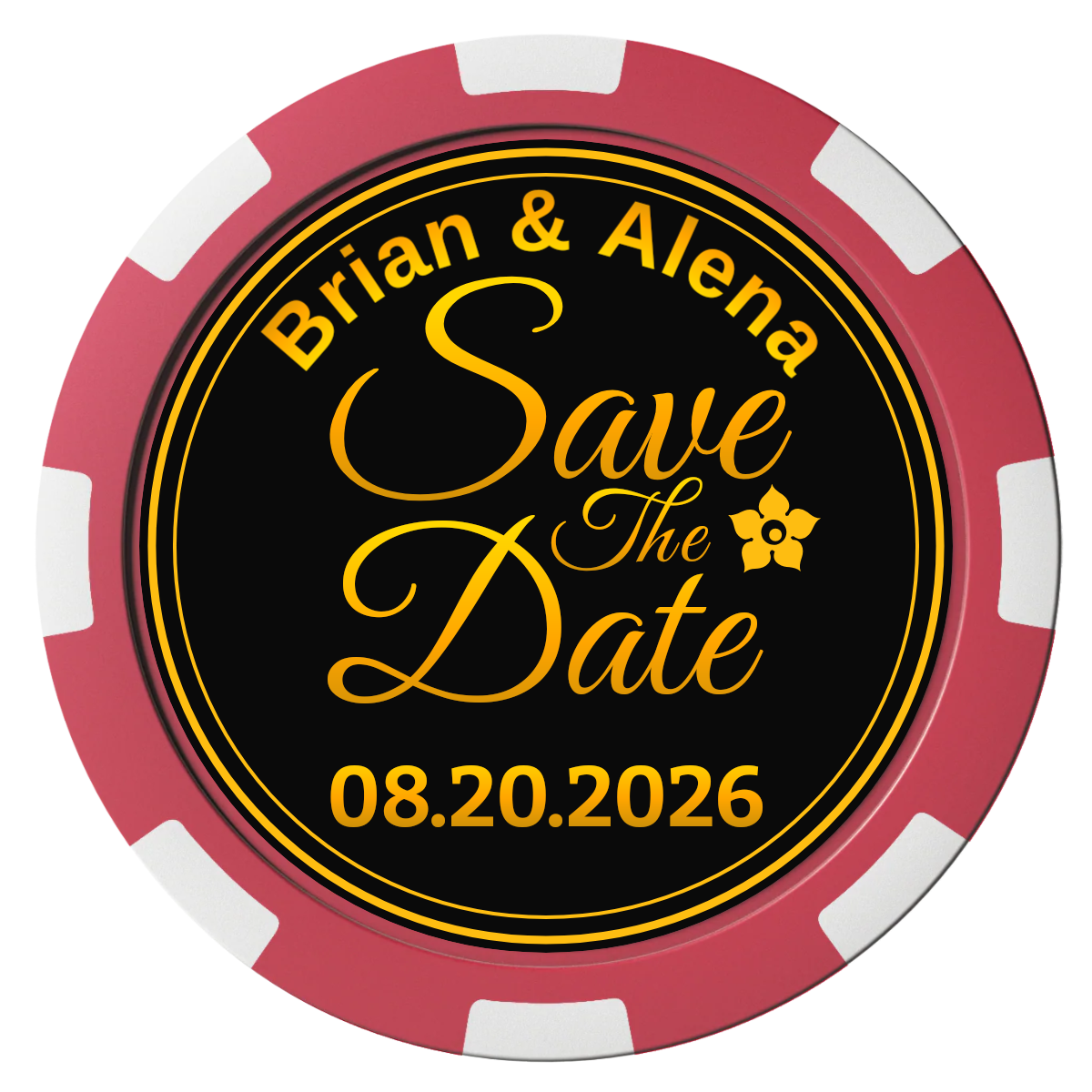 Save the Date Text Magnetic Composite Poker Chips - Red / 8 Spot - Front