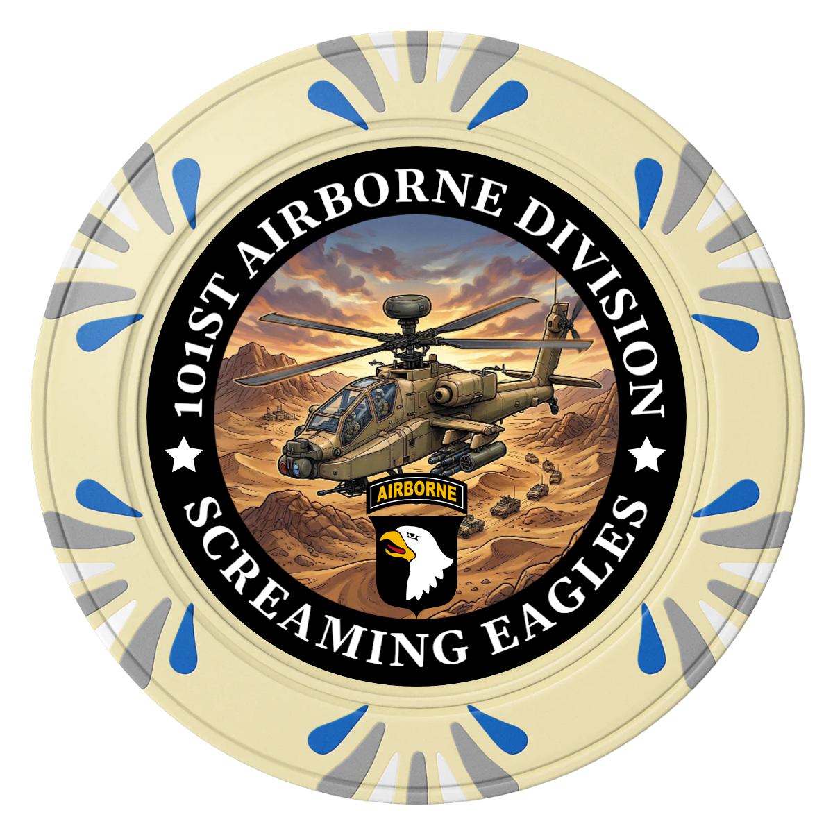 Army Airborne Clay Poker Chips - Ivory / Macau / 40mm - Front