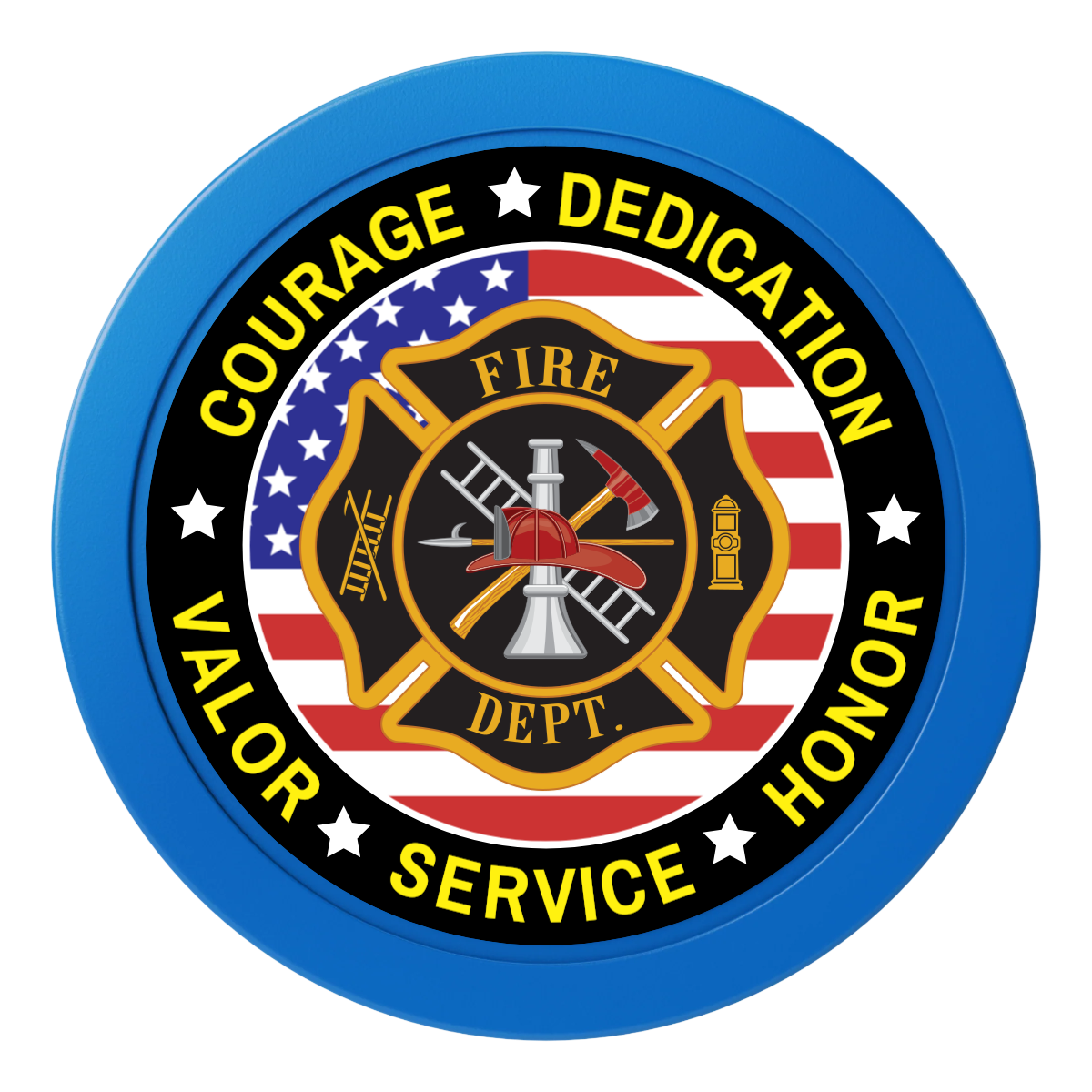 Firefighter Maltese Cross 2" Oversized Poker Chips - Blue - Back