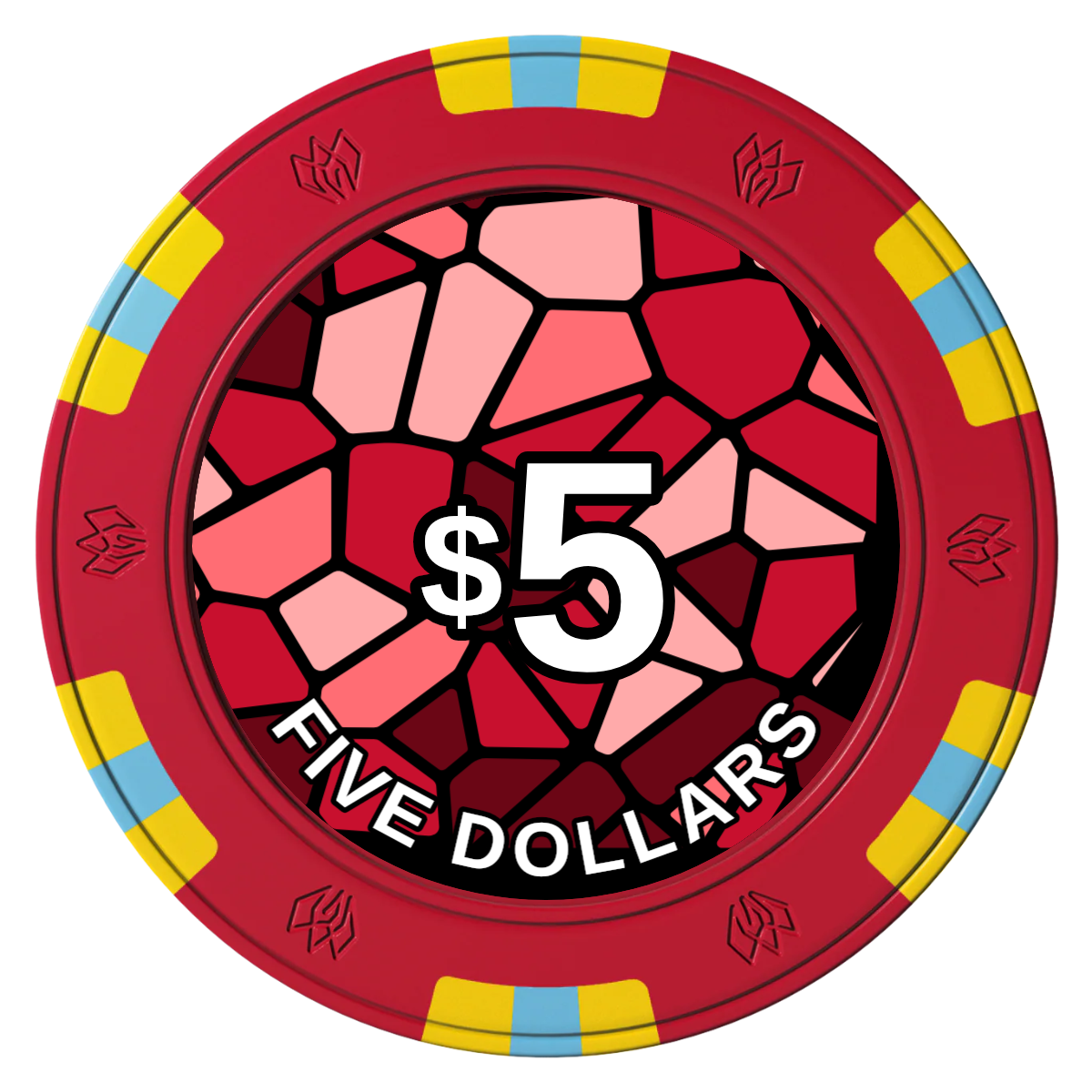 Stained Glass Clay Poker Chips - Red / 6 Spot Gem / 43mm - Front
