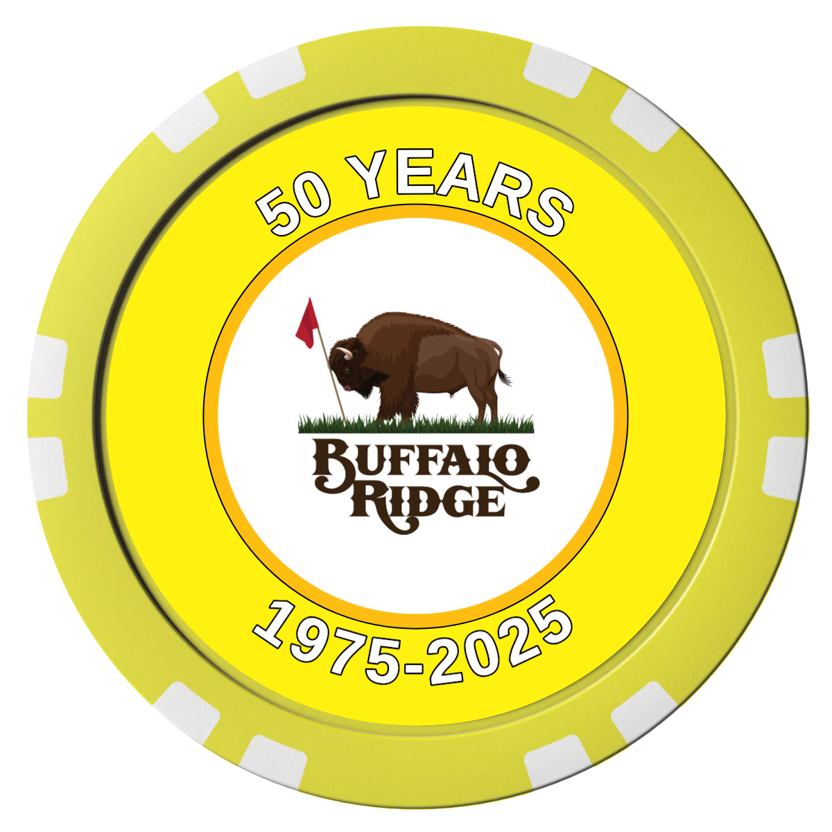 Branded Golf Pro Shop Composite Poker Chips - Yellow / Double Stripe - Front