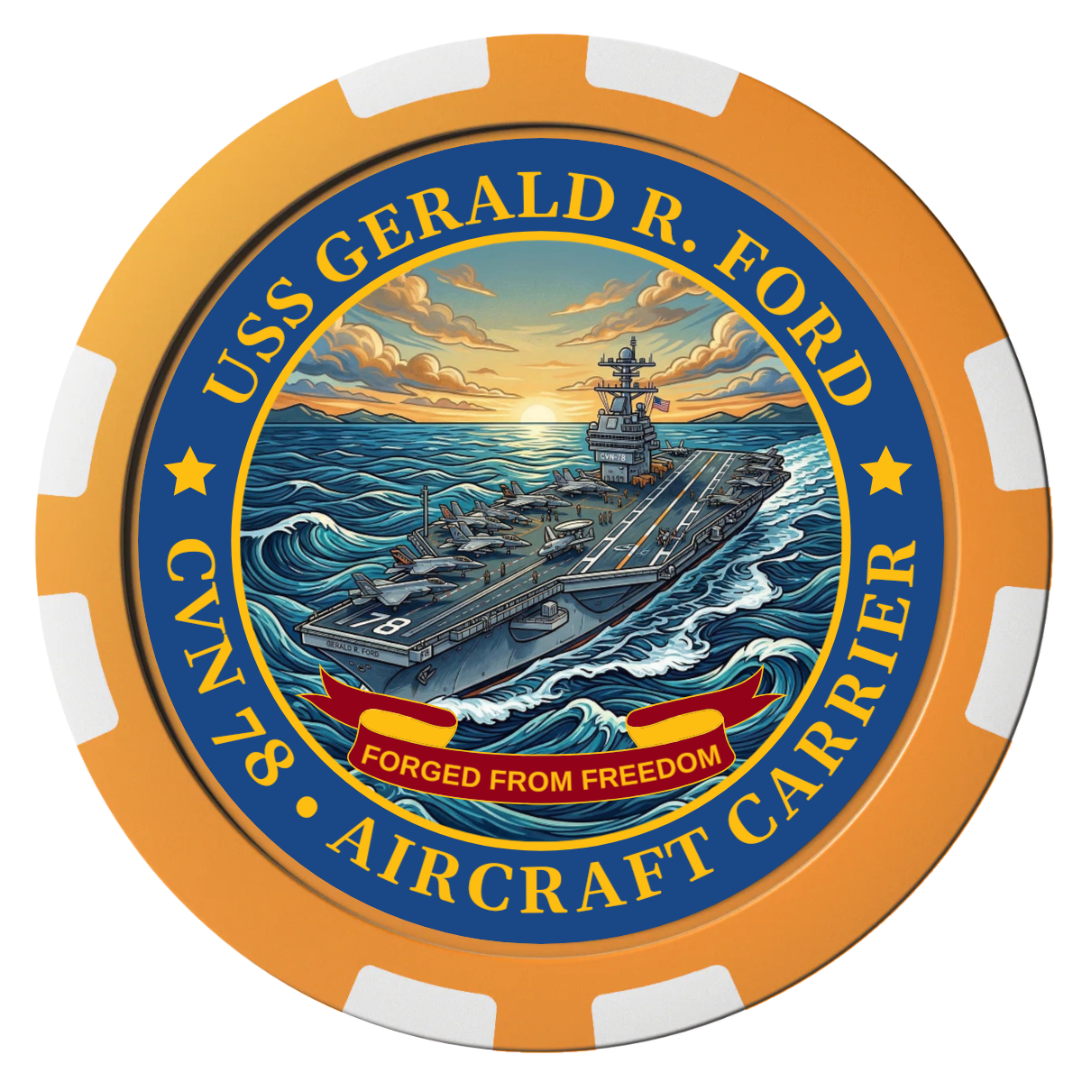 Navy USS Gerald Ford Composite Poker Chips - Orange / 8 Stripe - Front