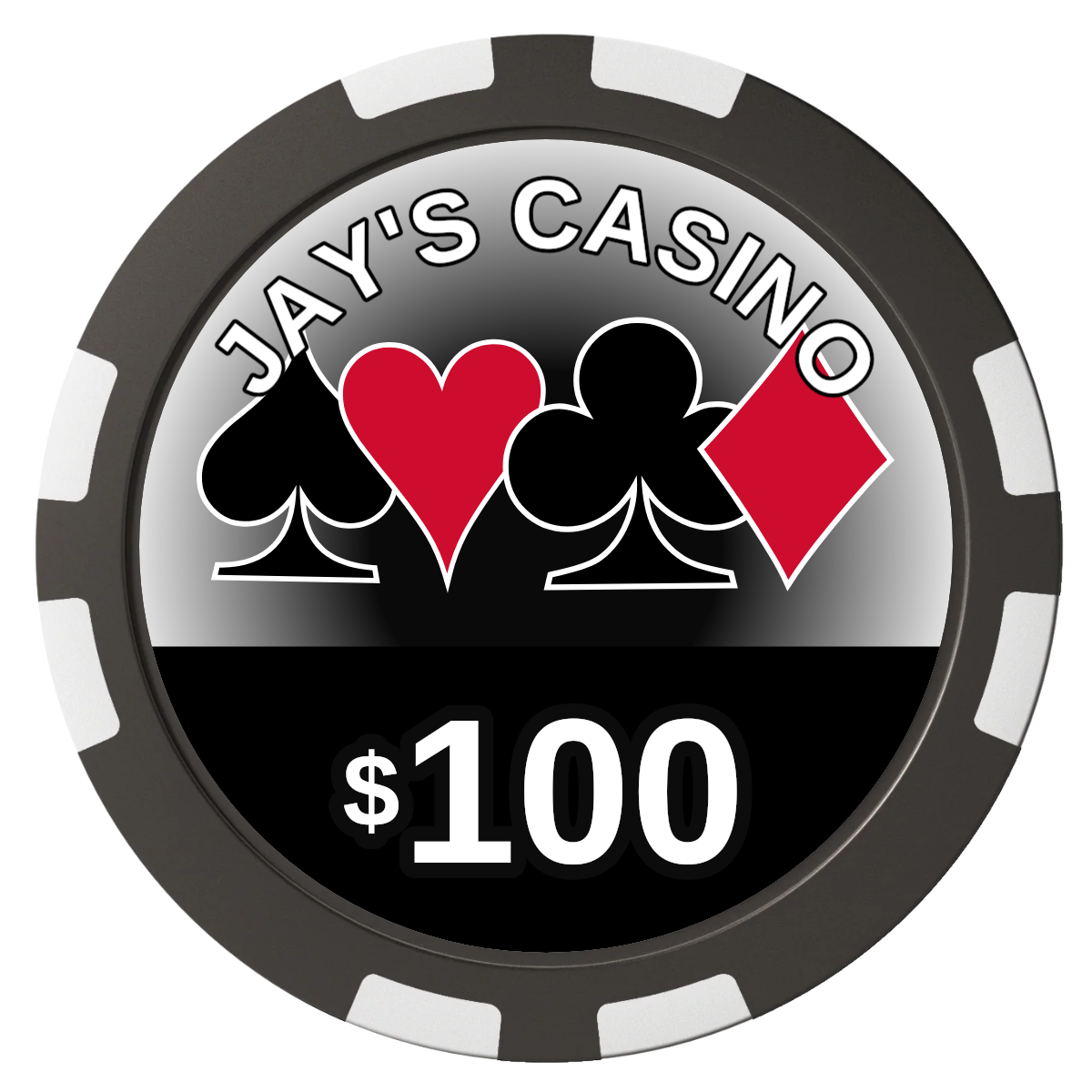 Jay's Casino Composite Poker Chips - Black / 8 Stripe - Front