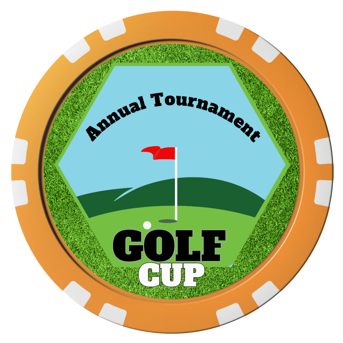 Golf Cup Composite Poker Chips - Orange / Double Stripe - Front