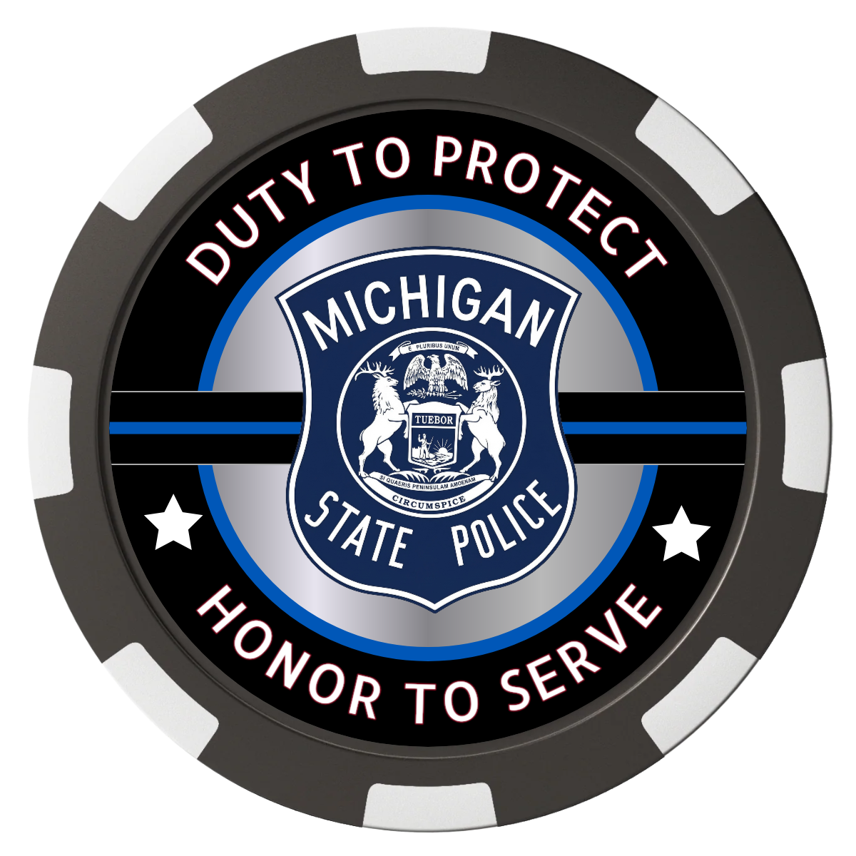 Police Department #01 Composite Poker Chips - Black / 8 Spot - Front