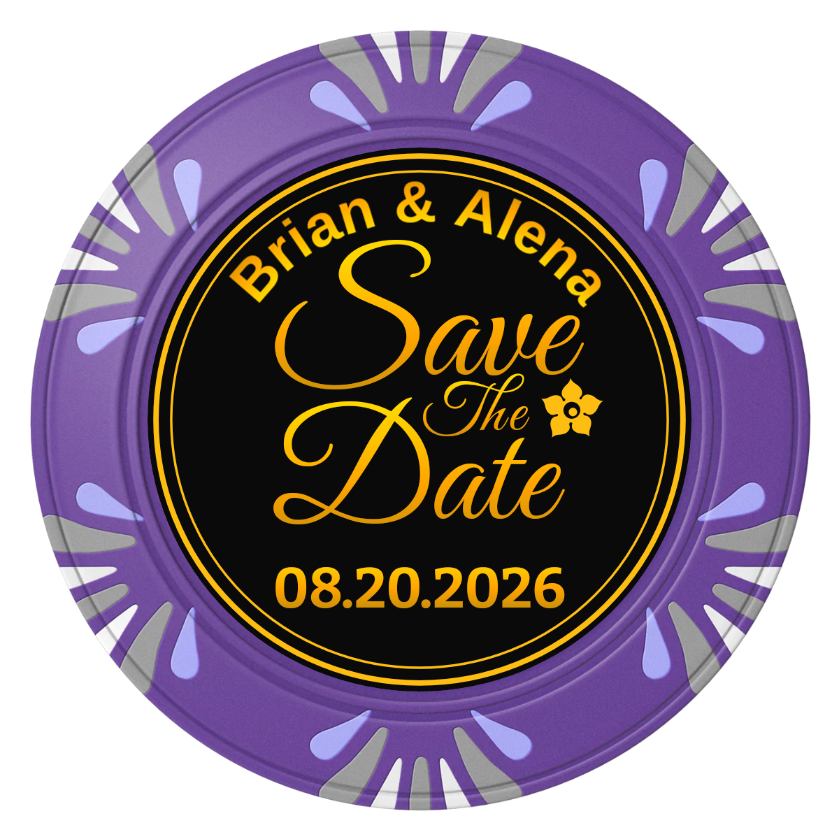 Save the Date Text Clay Poker Chips - Purple / Macau / 40mm - Front