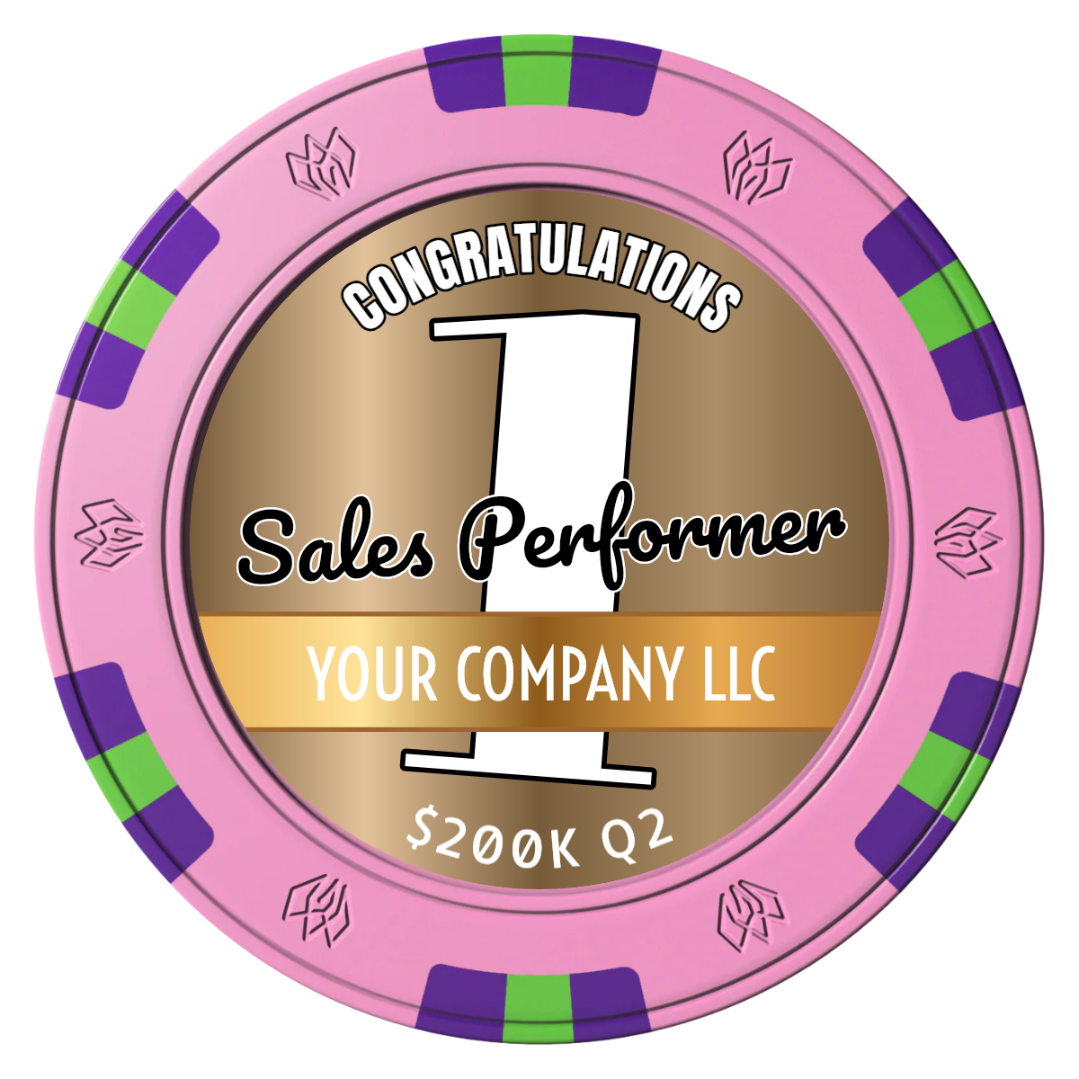 Top Sales Performer Clay Poker Chips - Pink / 6 Spot Gem / 40mm - Front