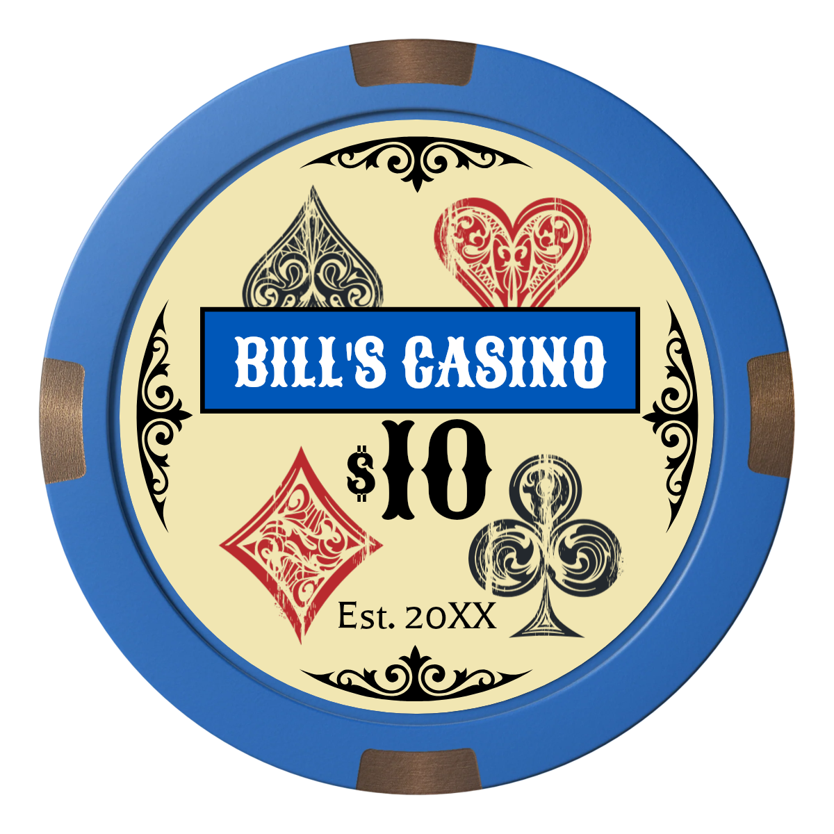 Vintage Four Suits Composite & Metal Hybrid Poker Chips - Blue - Back