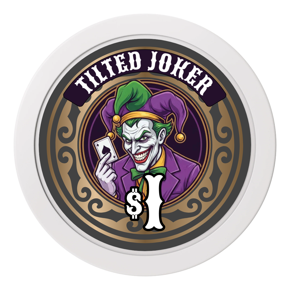 Tilted Joker 2" Oversized Poker Chips - White - Front