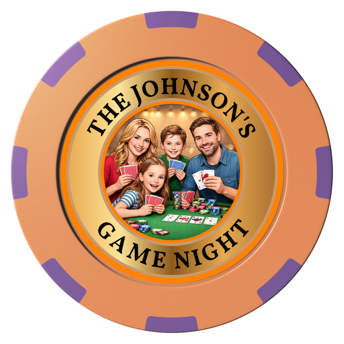 Family Game Night Clay Poker Chips - Orange / 8 Spot (2 Tone) / 40mm - Front