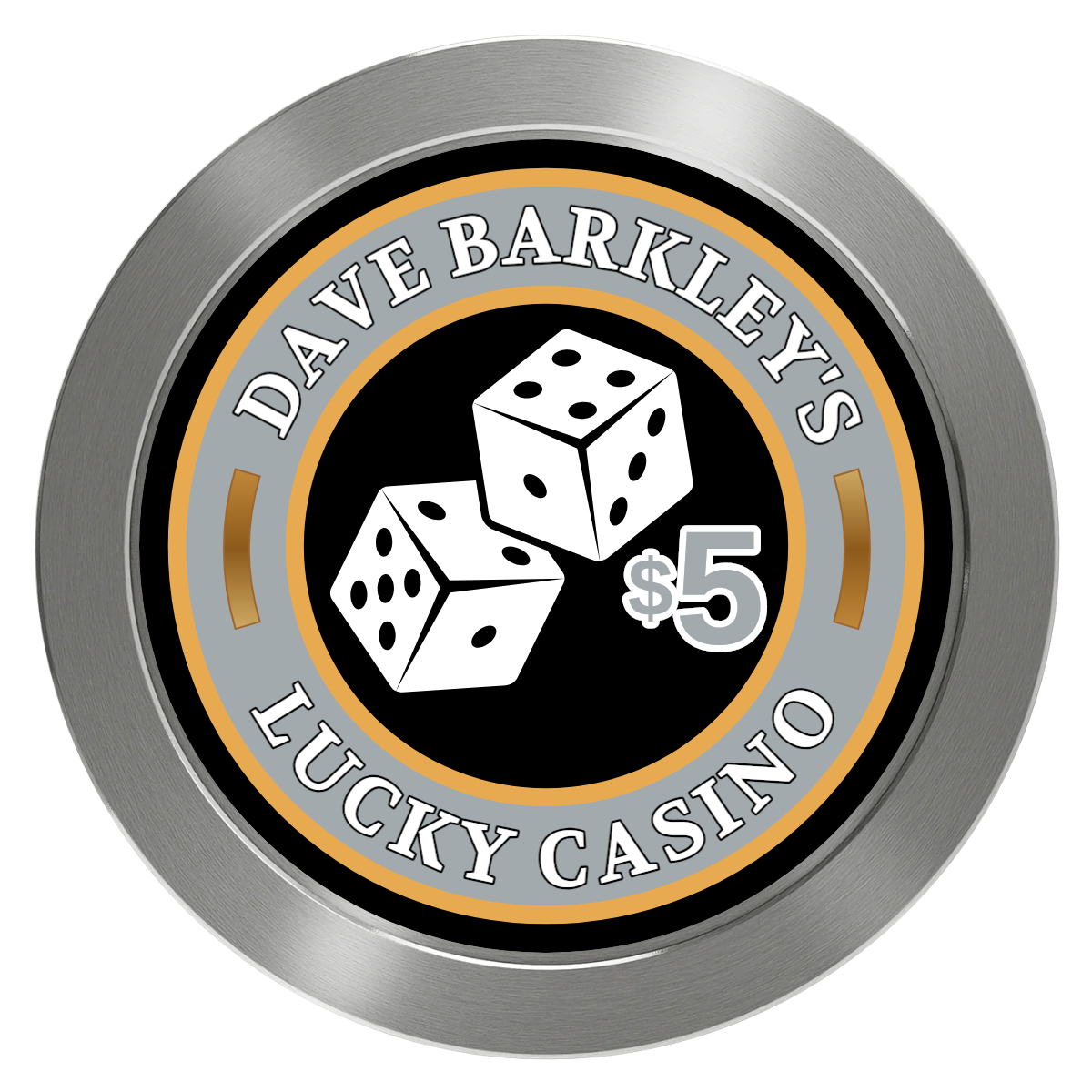 Dave's Lucky Casino Aluminum Poker Chips - Silver - Front