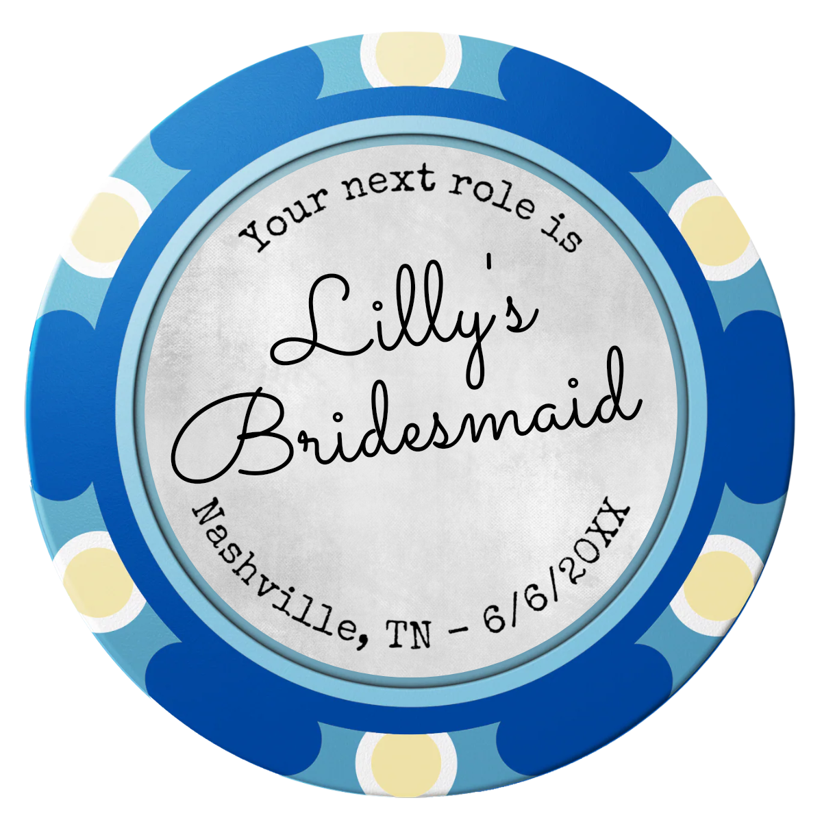 Be My Bridesmaid Simple Clay Poker Chips - Blue / Monte Carlo / 40mm - Front