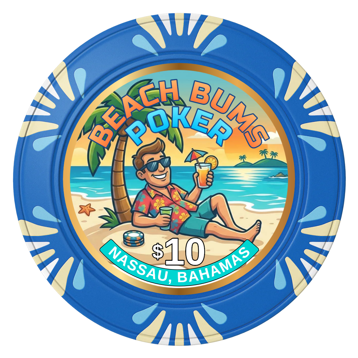 Sandy's Casino Clay Poker Chips - Blue / Macau / 40mm - Front