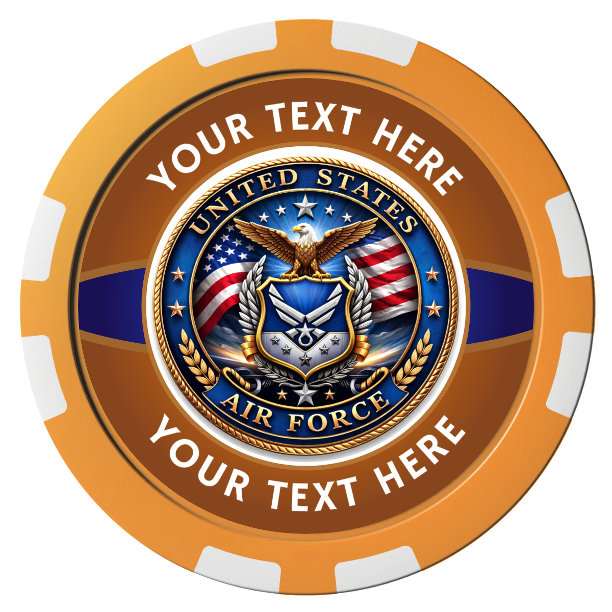 Air Force Composite Poker Chips - Orange / 8 Stripe - Front