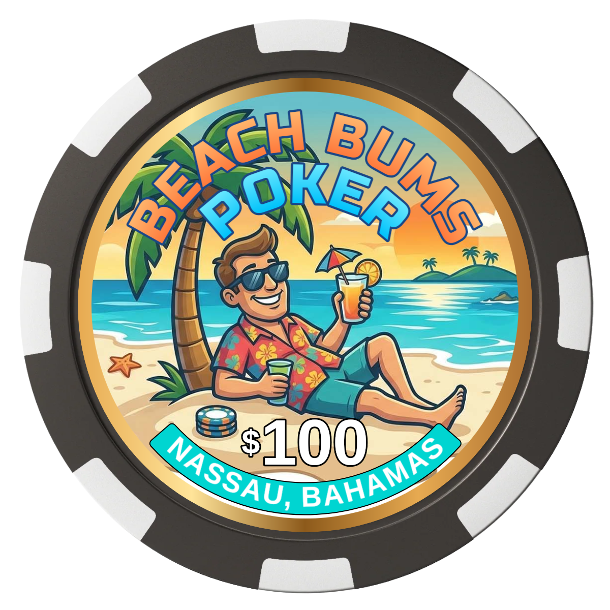 Sandy's Casino Composite Poker Chips - Black / 8 Spot - Front