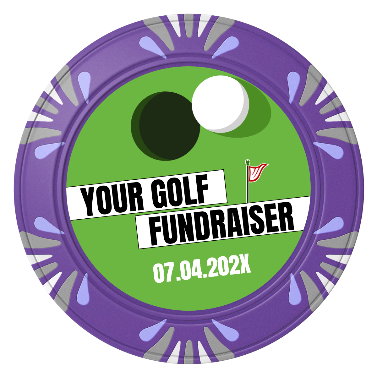 Putting Around Tournament Clay Poker Chips - Purple / Macau / 40mm - Front
