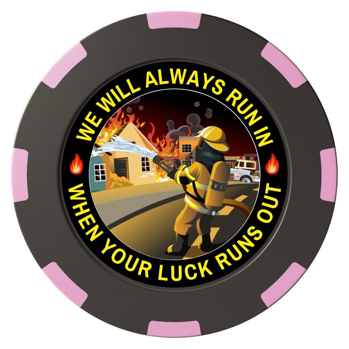 Firefighter Maltese Cross Clay Poker Chips - Black / 8 Spot (2 Tone) / 40mm - Front