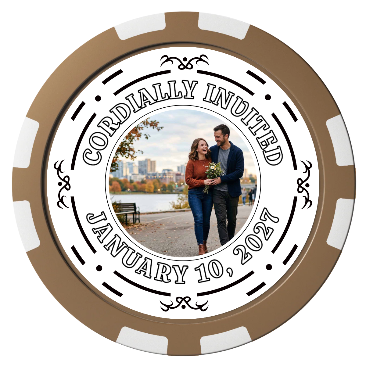 Save the Date Element Composite Poker Chips - Brown / 8 Stripe - Front
