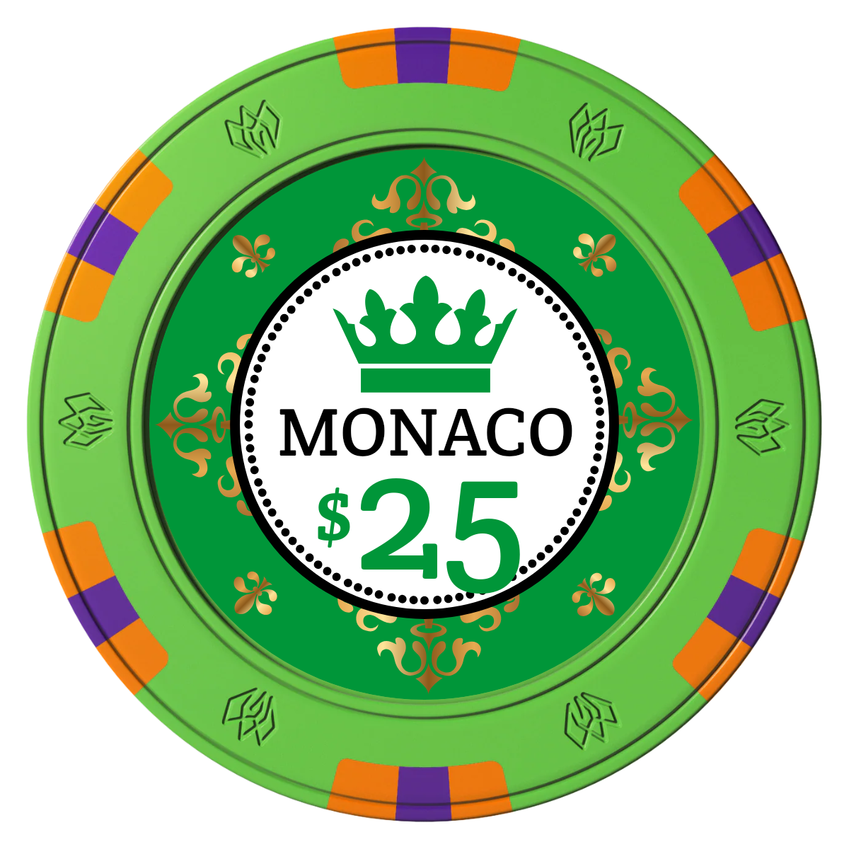 Monaco #001 Clay Poker Chips - Green / 6 Spot Gem / 40mm - Front