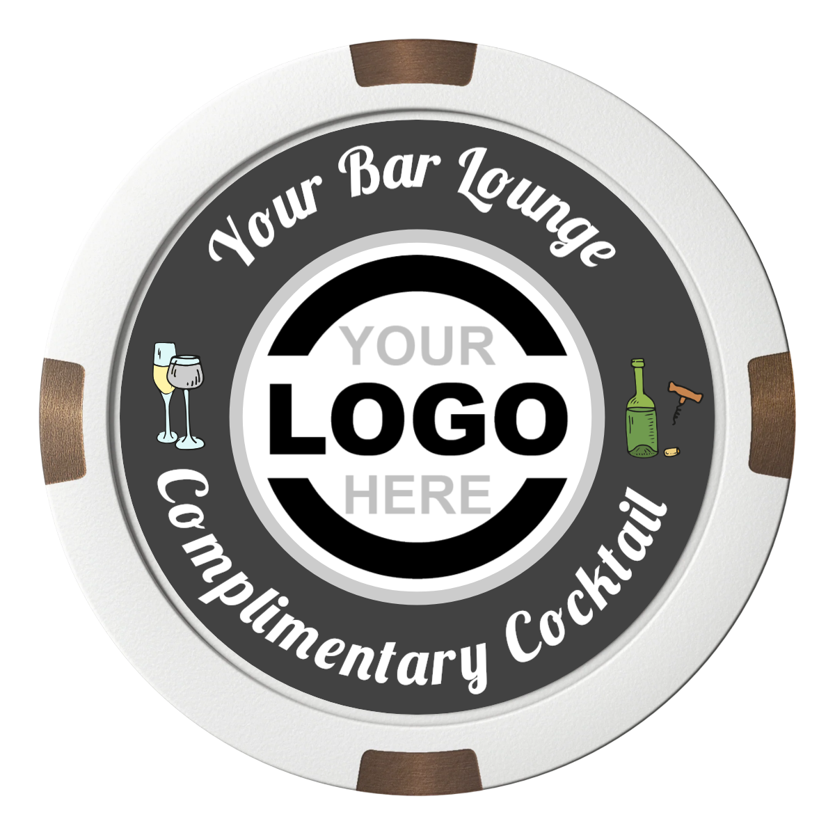 Fancy Drink Composite & Metal Hybrid Poker Chips - White - Back