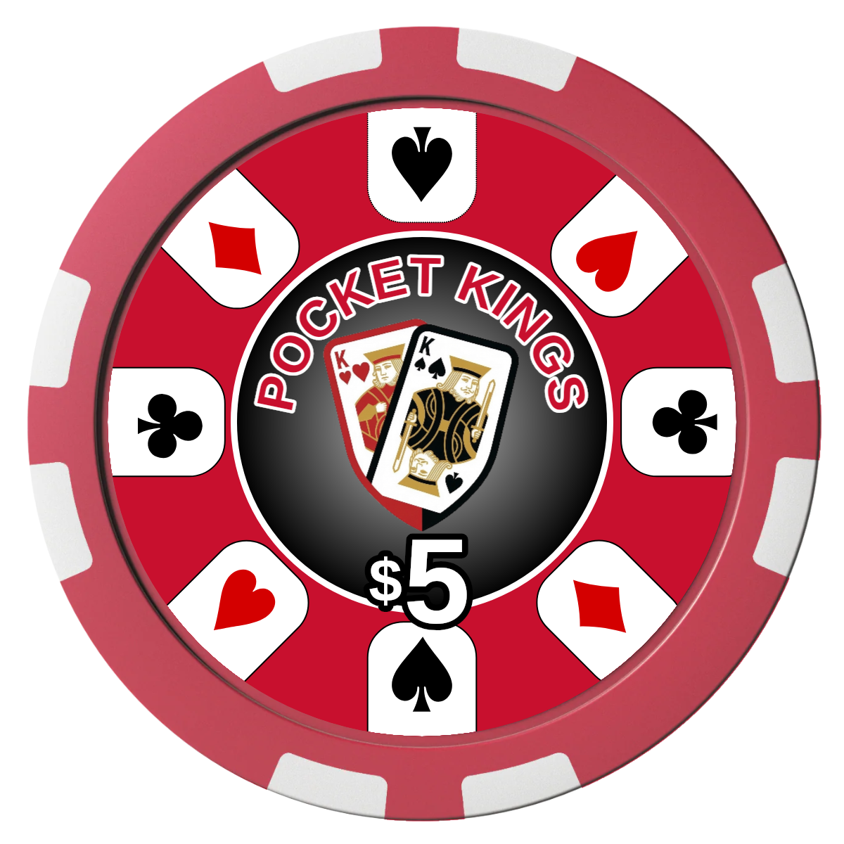 Pocket Kings Composite Poker Chips - Red / 8 Stripe - Front