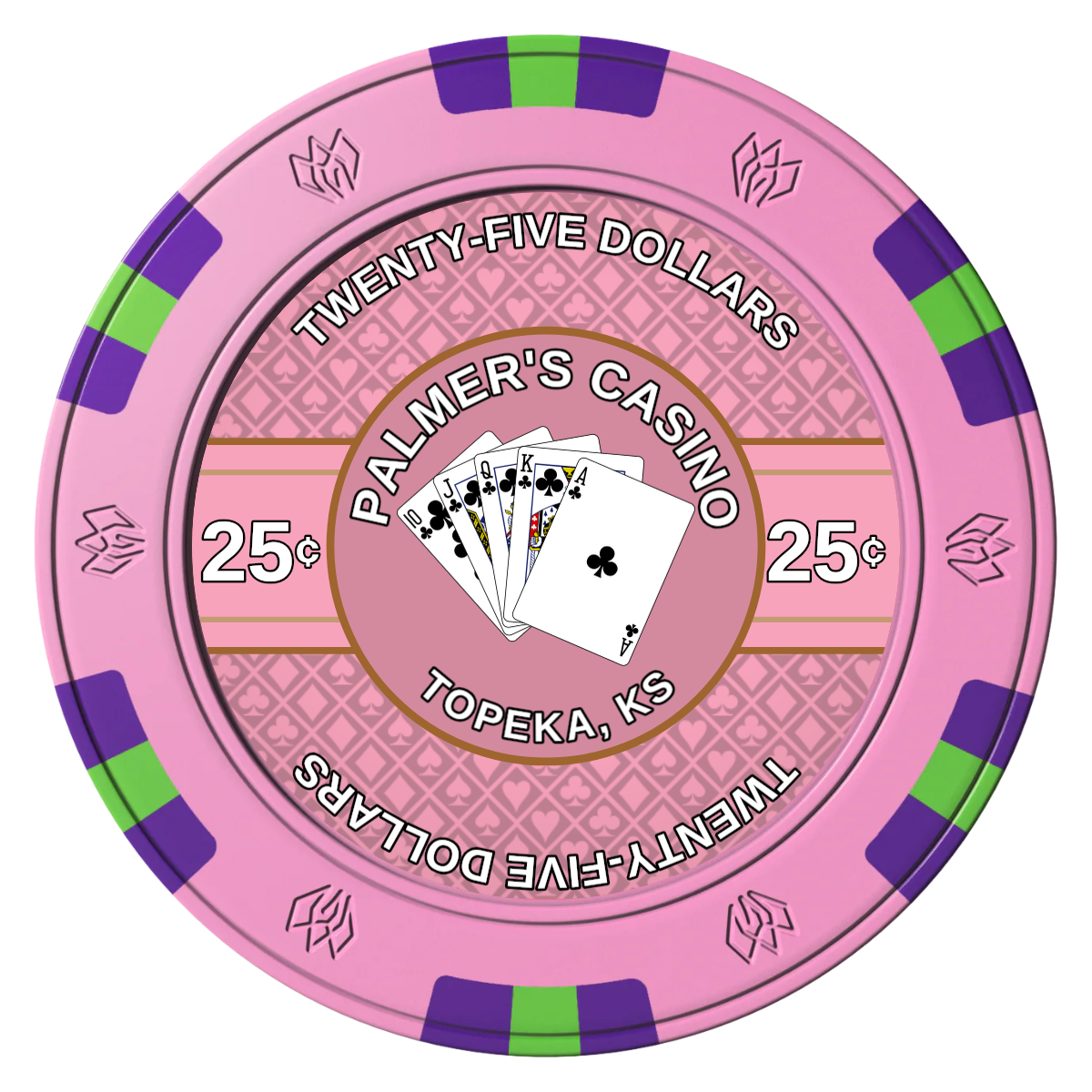 Palmer's Casino Clay Poker Chips - Pink / 6 Spot Gem / 43mm - Front