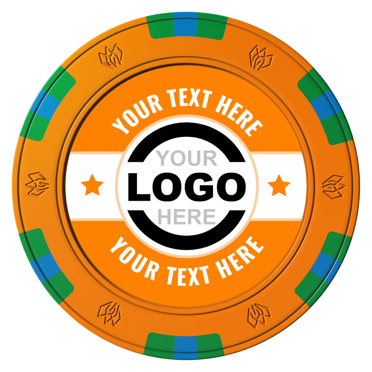 Star Banner Clay Poker Chips - Orange / 6 Spot Gem / 40mm - Front