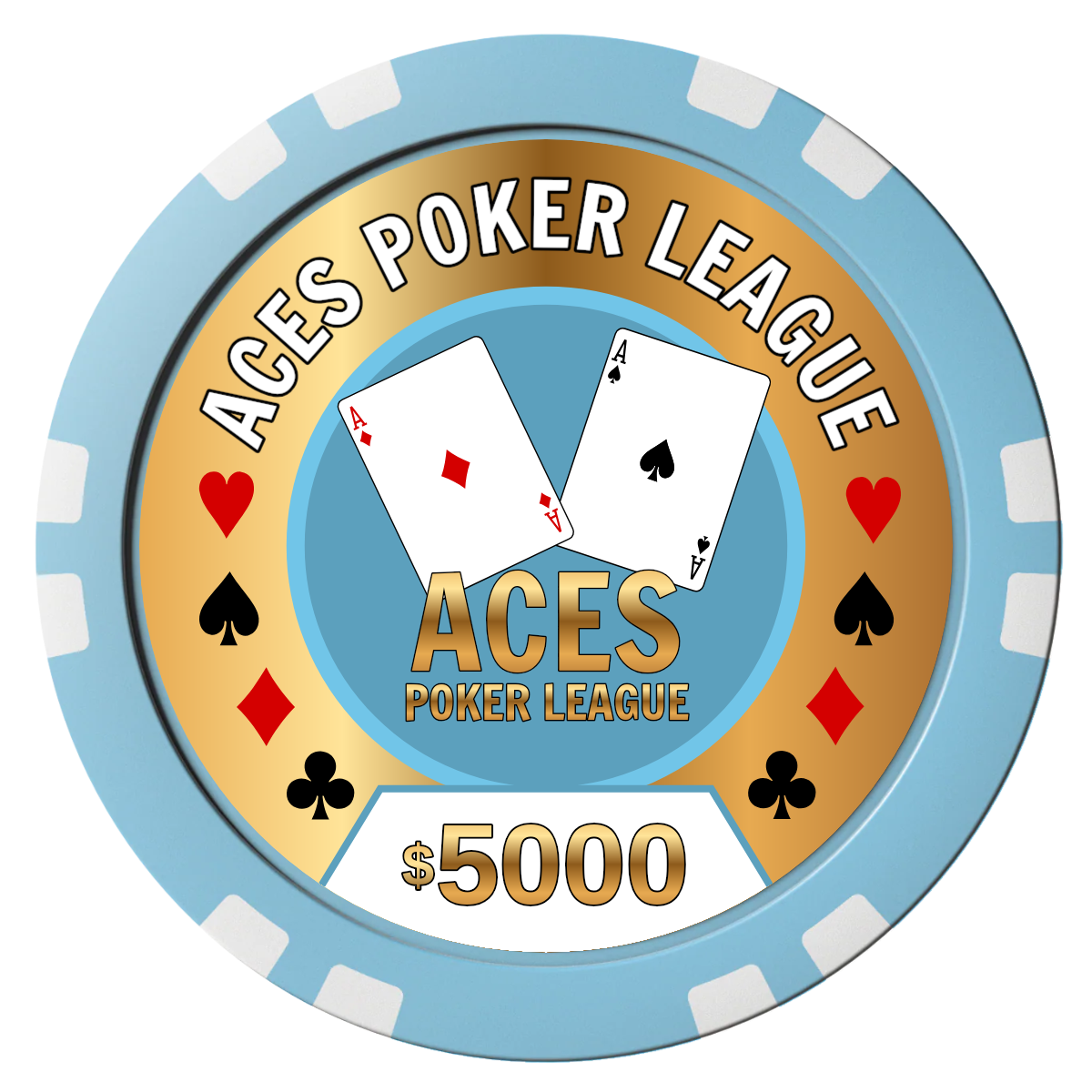 Aces Poker League Composite Poker Chips - Light Blue / Double Stripe - Front