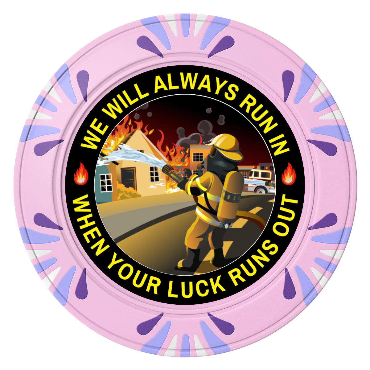 Firefighter Maltese Cross Clay Poker Chips - Pink / Macau / 40mm - Front