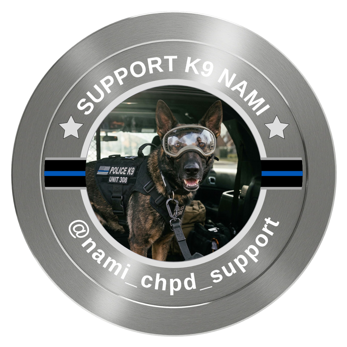 Police Department K9 #02 Aluminum Poker Chips - Silver - Front