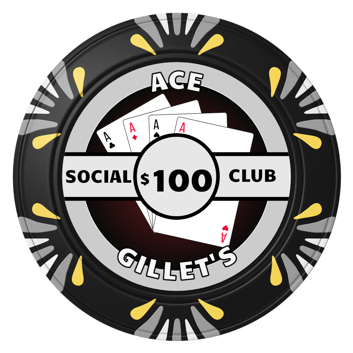 Ace Gillet's Clay Poker Chips - Black / Macau / 40mm - Front