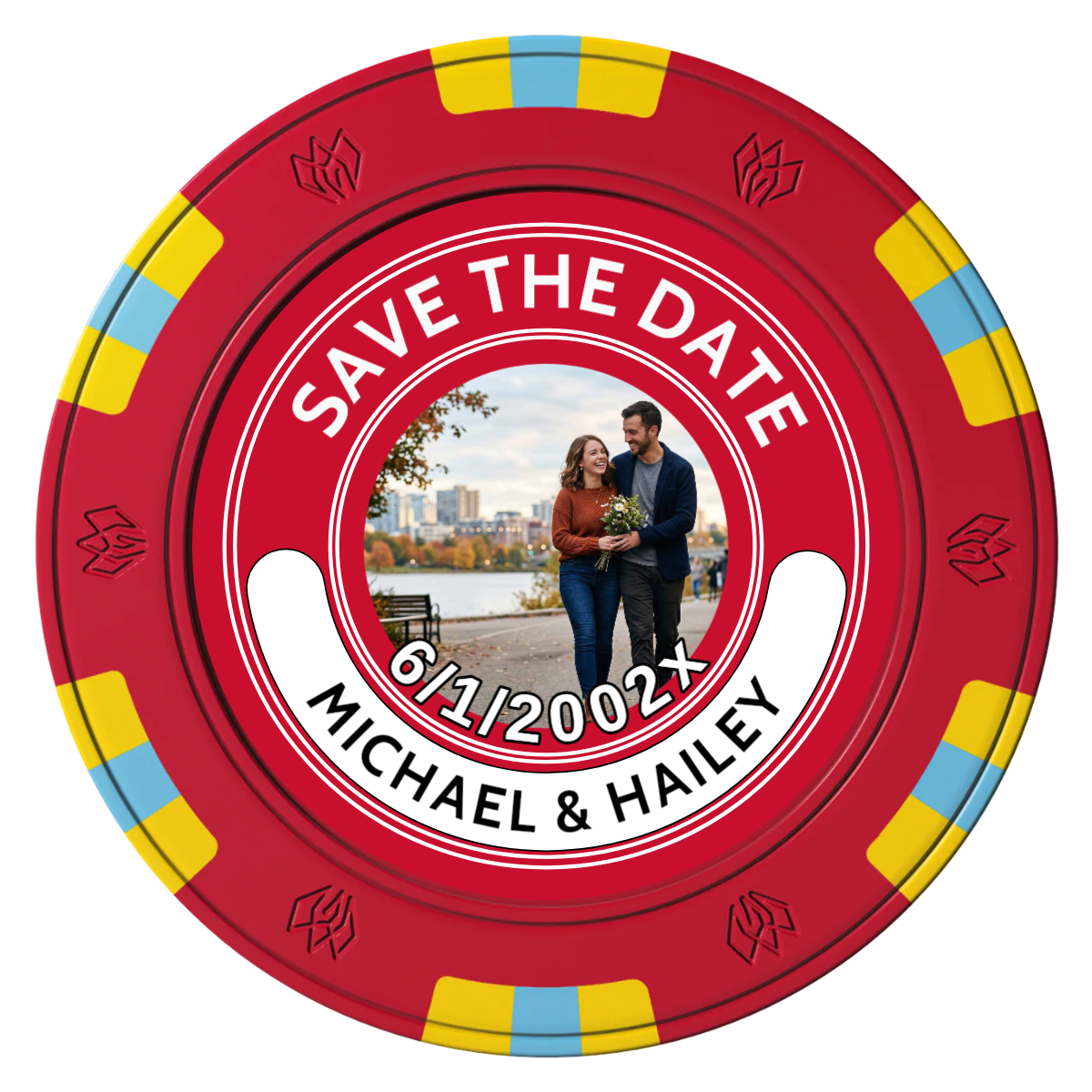 Save the Date Photo QR Code Clay Poker Chips - Red / 6 Spot Gem / 40mm - Front