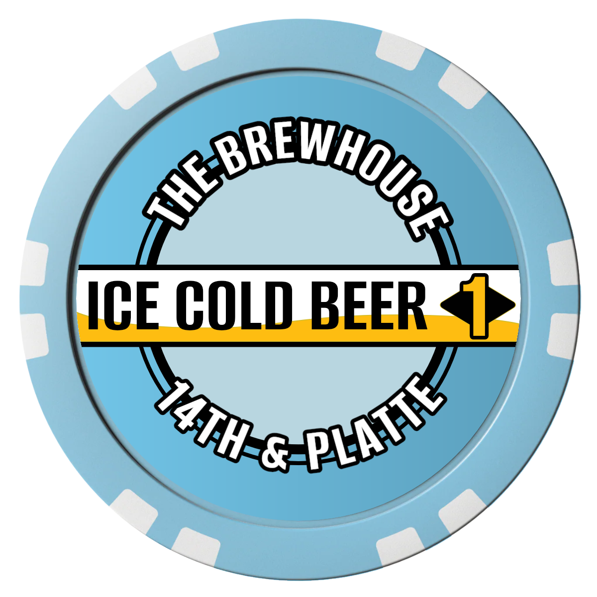 Ice Cold Beer Drink Token Composite Poker Chips - Light Blue / Double Stripe - Front