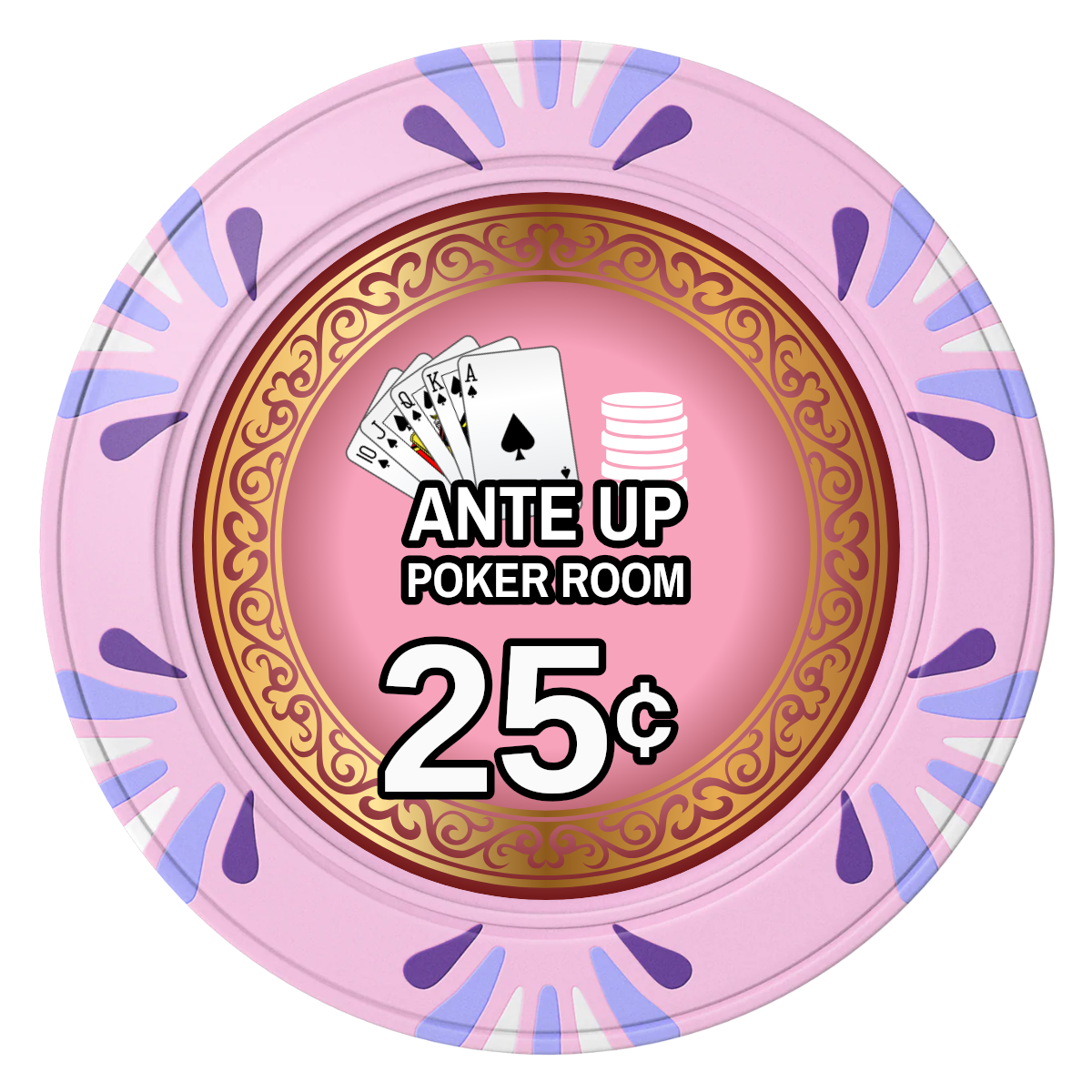 Ante Up Poker Room Clay Poker Chips - Pink / Macau / 40mm - Front