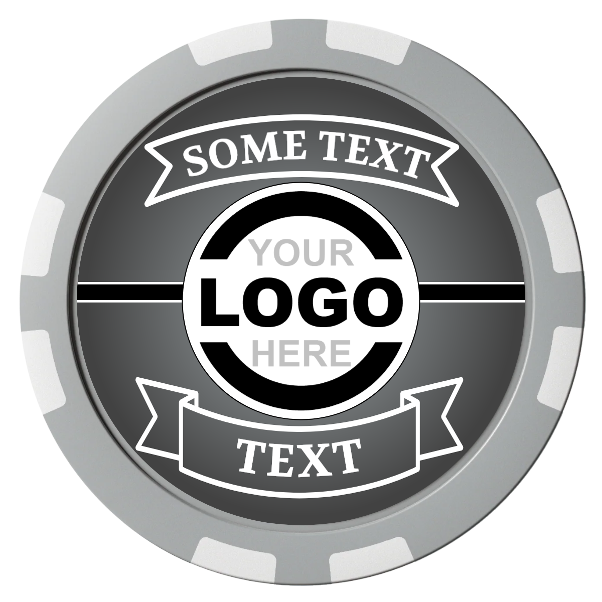 Double Banner Composite Poker Chips - Gray / 8 Stripe - Front