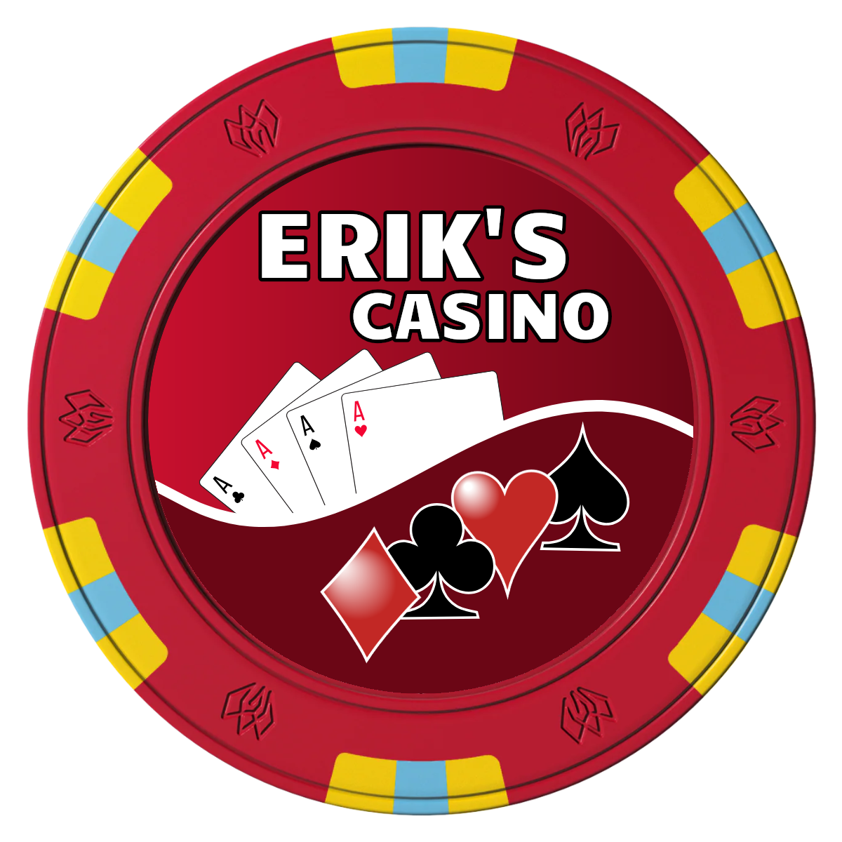 Erik's Casino Clay Poker Chips - Red / 6 Spot Gem / 40mm - Front