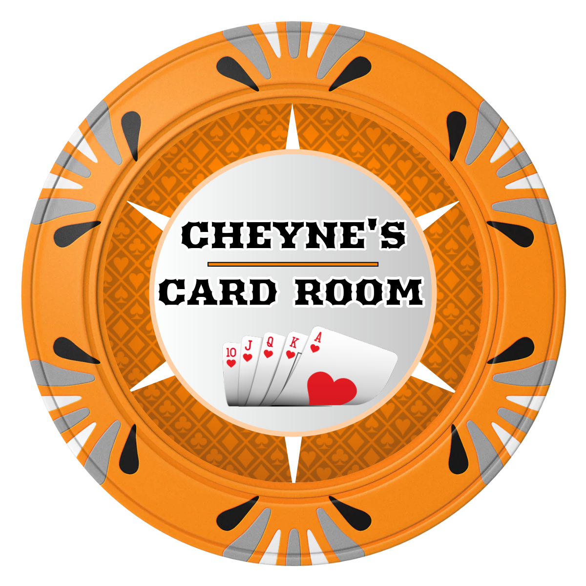 Cheyne's Card Room Clay Poker Chips - Orange / Macau / 40mm - Front