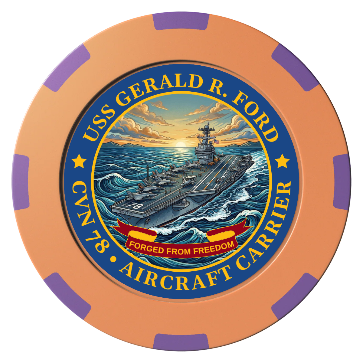 Navy USS Gerald Ford Clay Poker Chips - Orange / 8 Spot (2 Tone) / 40mm - Front